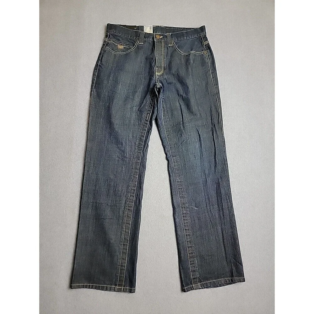 Parish Nation Jeans Mens 35x31 Dark Blue Plaque Baggy Embroidered Hip Hop Cotton